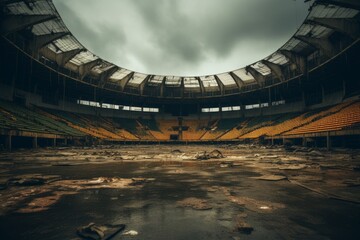 the abandoned destroyed stadium - obrazy, fototapety, plakaty