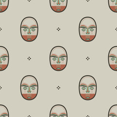 Seamless ethnic pattern with Native American masks of Eskimo or Inuit Indians. Ethnic Indigenous design. On white background.