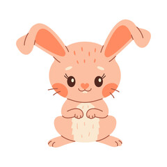 Cute rabbit. Cartoon easter Bunny. Pink rabbit. Kawaii bunny sitting, trendy color flat style Vector illustration.