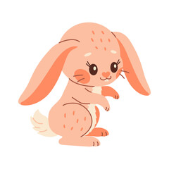 Cute rabbit. Cartoon easter Bunny. Pink rabbit. Kawaii bunny sitting, trendy color flat style Vector illustration.