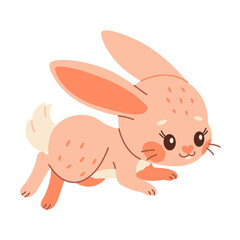Cute rabbit. Cartoon easter Bunny. Pink rabbit. Kawaii bunny jumping, trendy color flat style Vector illustration.