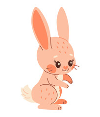 Cute rabbit. Cartoon easter Bunny. Pink rabbit. Kawaii bunny sitting, trendy color flat style Vector illustration.