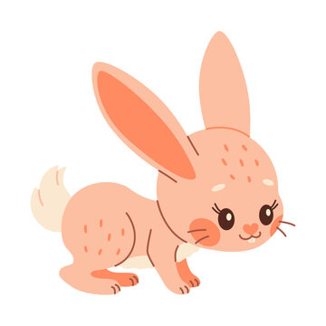Cute rabbit. Cartoon easter Bunny. Pink rabbit. Kawaii bunny Stands on four legs, trendy color flat style