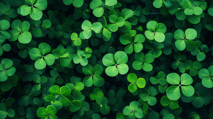 Background for St. Patrick's Day: clover leaves on a green background, greeting card