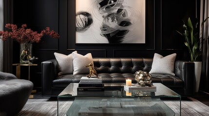 Decadent Glamour: Art Deco Inspired Living Room with Luxurious Touches - obrazy, fototapety, plakaty