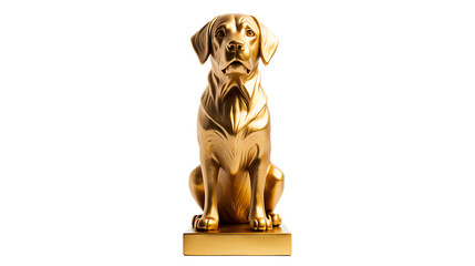 A golden dog puppy trophy statue isolated on white background png - obrazy, fototapety, plakaty