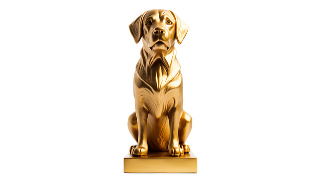 A golden dog puppy trophy statue isolated on white background png