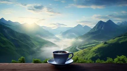 Poster cup of tea on mountain © Maru_sua