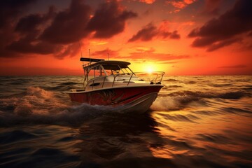 Oceanic bounty. fishing vessel harnesses the abundance of fish in sun-drenched waters - obrazy, fototapety, plakaty