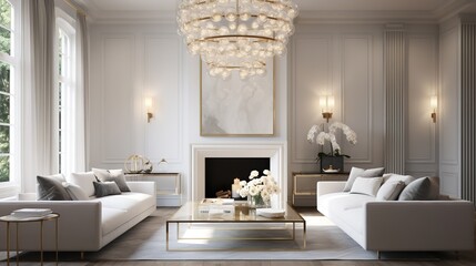 Fototapeta na wymiar Decadent Glamour: Art Deco Inspired Living Room with Luxurious Touches