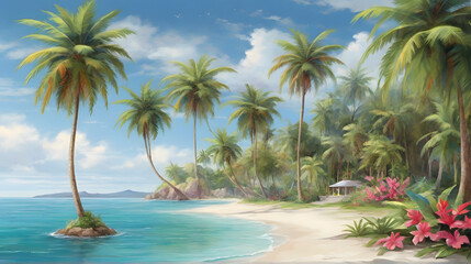 Trees on the beach vibrant Tropical palm trees