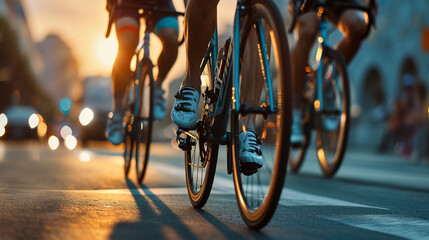 Group cyclist professional in a race.