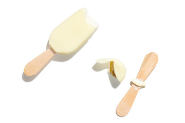 White chocolate ice cream on a stick isolated on white background