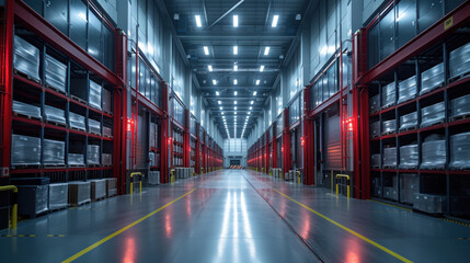 Fototapeta premium High-tech warehouse, close up shot, with a high level of electronics, equipped to store and sort goods