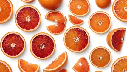 Blood red oranges isolated on white background with clipping path. Top view. Flat lay - obrazy, fototapety, plakaty