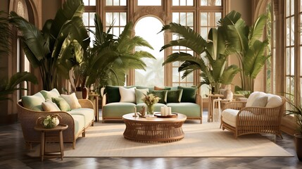 Fototapeta premium Exquisite Escape: Exotic Luxury Living Room with Worldly Elegance