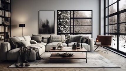 Hybrid Haven: Fusion of Industrial and Scandinavian Living Room Aesthetics