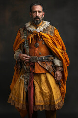 Medieval conquistador in ethnic clothes