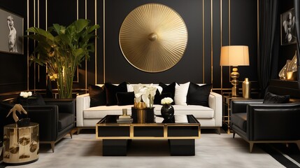Decadent Glamour: Art Deco Inspired Living Room with Luxurious Touches