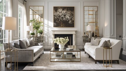 Opulent Hollywood Regency: Glamorous Living Room with Luxe Details