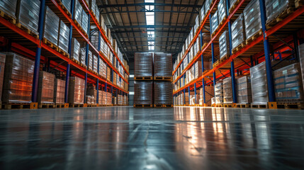 Fototapeta premium High-tech warehouse, close up shot, with a high level of electronics, equipped to store and sort goods