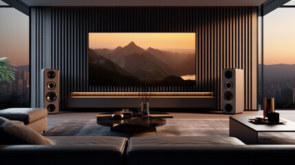 Fototapeta premium Future Ready: High-Tech Smart Living Room with Cutting-Edge Technology