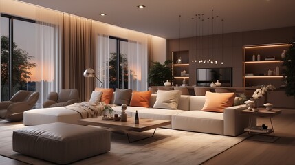 Fototapeta premium Future Ready: High-Tech Smart Living Room with Cutting-Edge Technology