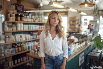 An enterprising girl in her natural products shop.