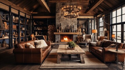 Urban Edge: Industrial Chic Living Room with Raw Textures and Metal Accents