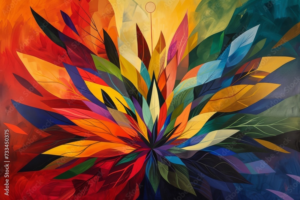 Aufkleber a vibrant abstract painting bursting with colorful flowers and modern art elements, created with lay