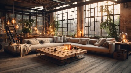 Urban Rusticity: Industrial Rustic Living Room with Raw Edges and Warmth