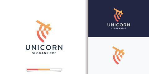 Geometric Minimalist Unicorn logo design inspiration with gradient color branding.
