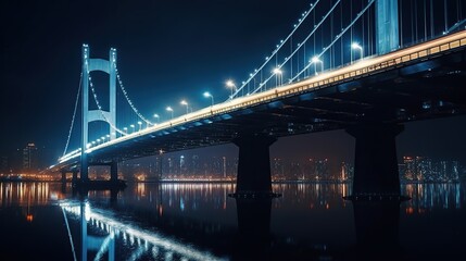 big bridge with panoramic viem at night.