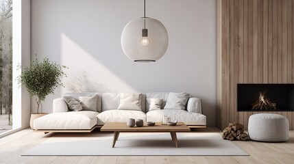 Fototapeta na wymiar Sleek Minimalist Living Room: Clean Lines, Open Spaces