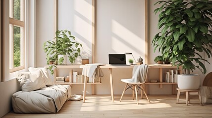 Fototapeta premium Sleek Minimalist Living Room: Clean Lines, Open Spaces