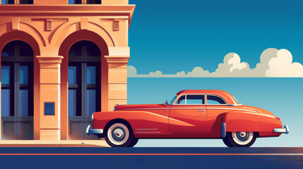 A retro-style illustration of an old-fashioned car