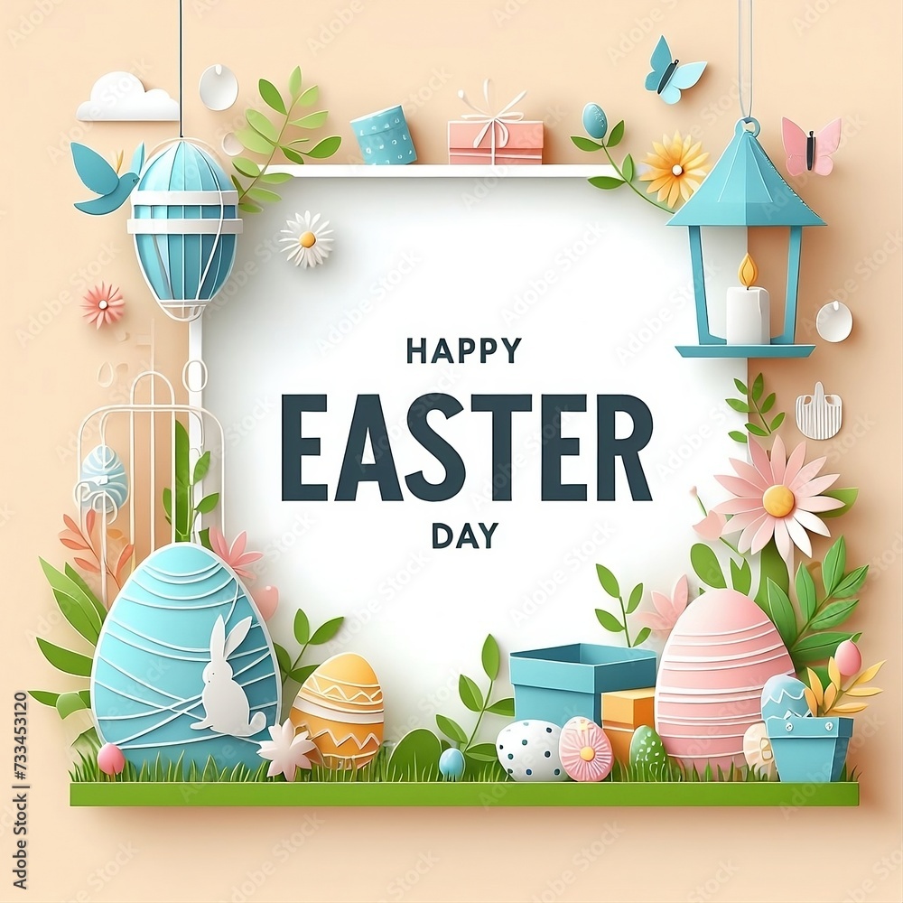 Wall mural easter day typography social media post for ads creative design template in style vector illustratio