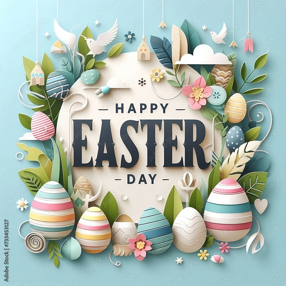 Wall mural Easter Day typography social media post for ads creative design template in style Vector Illustration with Background with space for copy created with generative ai