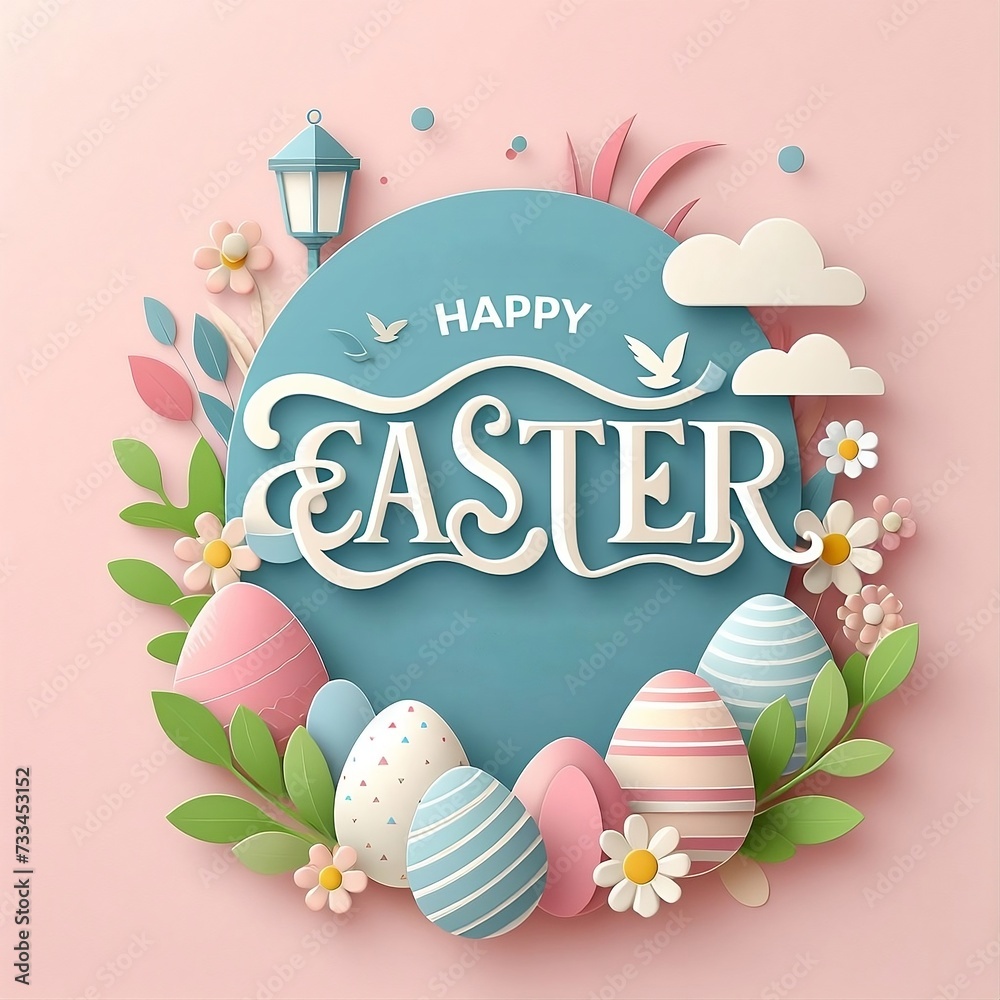 Wall mural Easter Day typography social media post for ads creative design template in style Vector Illustration with Background with space for copy created with generative ai