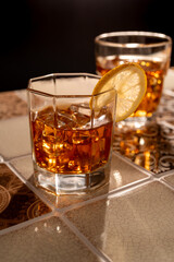Wisky on the rock with lemon