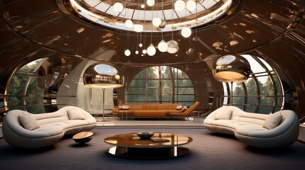 Obraz premium Retro Future: Living Room with Vintage Futuristic Design & Nostalgic Vibes