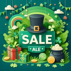 St. Patrick's Day sale banner for social media, ads,creative ads Illustration with Background design created with generative ai