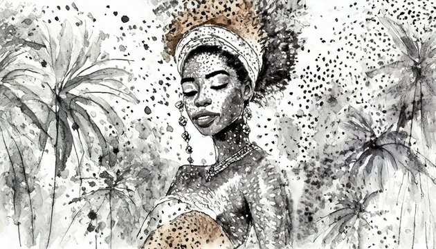 Amazing portrait of a beautiful African woman. Painting art card