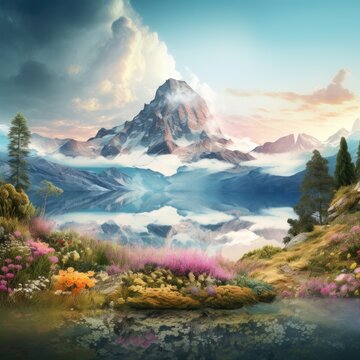 Beautiful landscape from magazine coming to life on wihte background