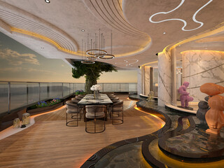 3d render of modern restaurant lounge