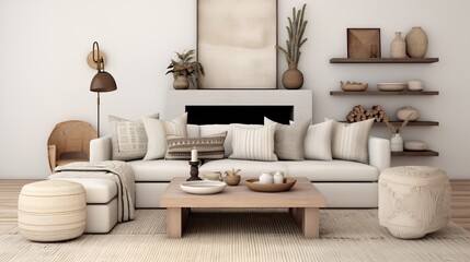 Fototapeta na wymiar Seamless Blend: Transitional Living Room Merging Classic and Contemporary