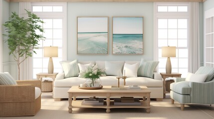 Fototapeta premium Seamless Blend: Transitional Living Room Merging Classic and Contemporary