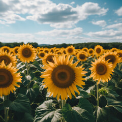 Fototapeta premium Vibrant Sunflower Field Under Sunny Skies