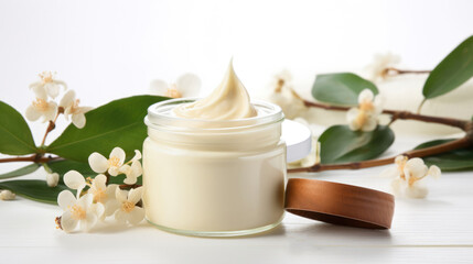 Fototapeta na wymiar Cosmetic products with macadamia nuts. Cream with extract of Macadamia