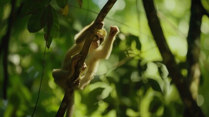 Playful Monkey Swinging in Tropical Rainforest AI Generated.